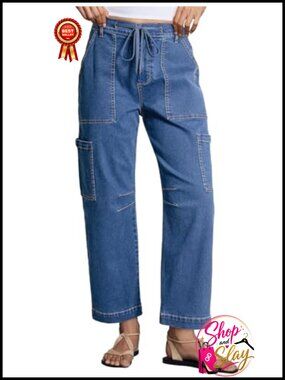 High Waisted Wide Leg Cargo Jeans Loose Baggy Denim Pants